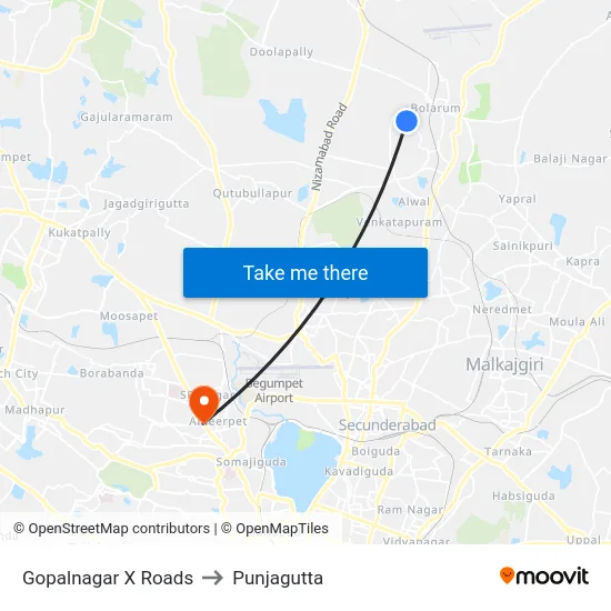 Gopalnagar X Roads to Punjagutta map