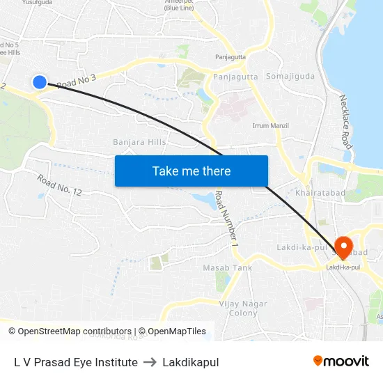 L V Prasad Eye Institute to Lakdikapul map