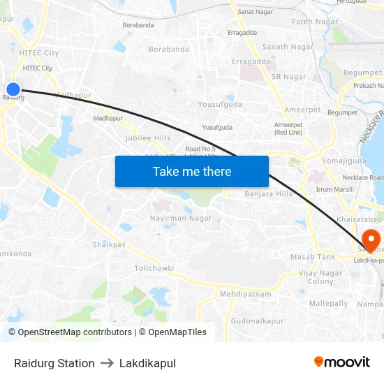 Raidurg Station to Lakdikapul map
