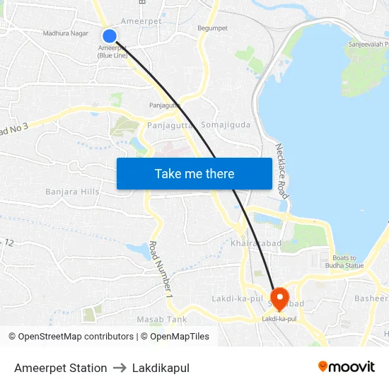 Ameerpet Station to Lakdikapul map
