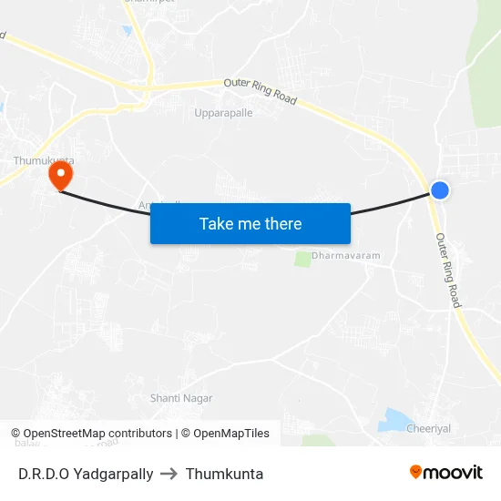 D.R.D.O Yadgarpally to Thumkunta map