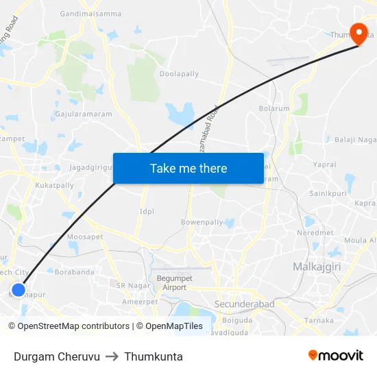 Durgam Cheruvu to Thumkunta map