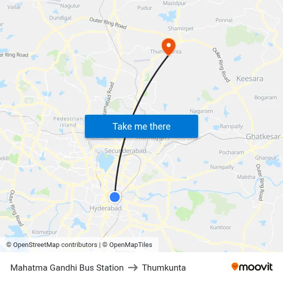 Mahatma Gandhi Bus Station to Thumkunta map