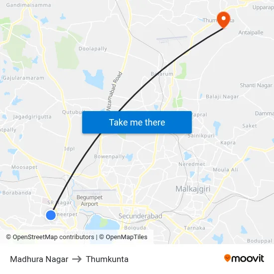 Madhura Nagar to Thumkunta map