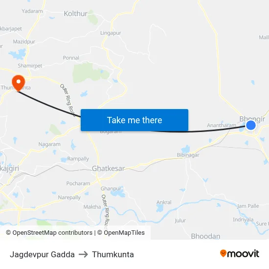 Jagdevpur Gadda to Thumkunta map
