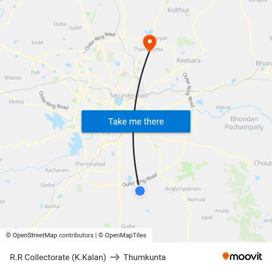 R.R Collectorate (K.Kalan) to Thumkunta map