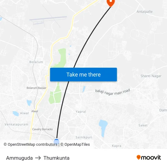 Ammuguda to Thumkunta map