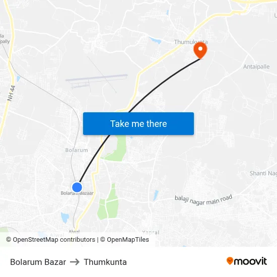 Bolarum Bazar to Thumkunta map