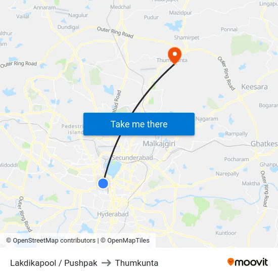 Lakdikapool / Pushpak to Thumkunta map