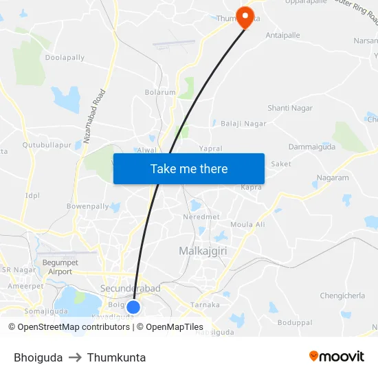 Bhoiguda to Thumkunta map
