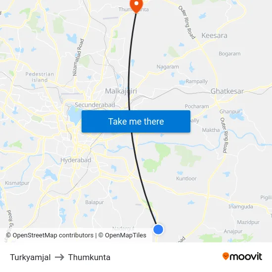 Turkyamjal to Thumkunta map