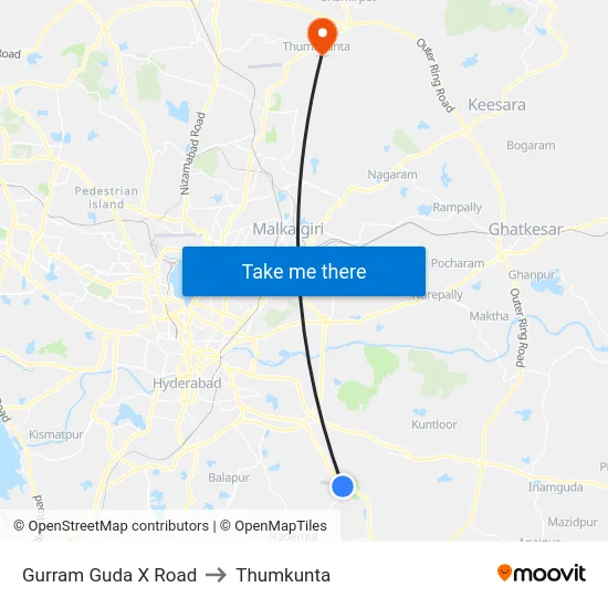 Gurram Guda X Road to Thumkunta map