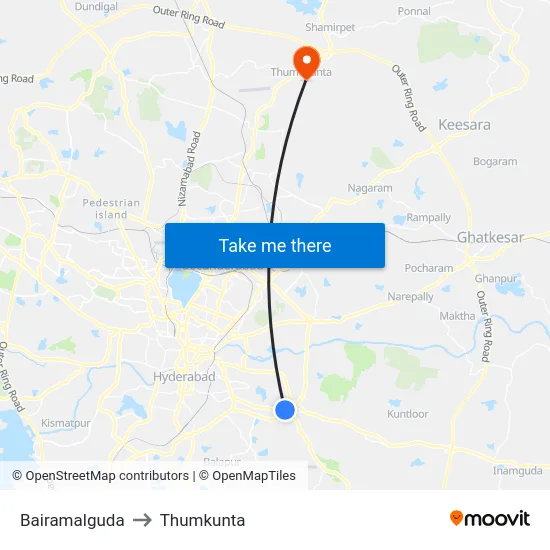 Bairamalguda to Thumkunta map