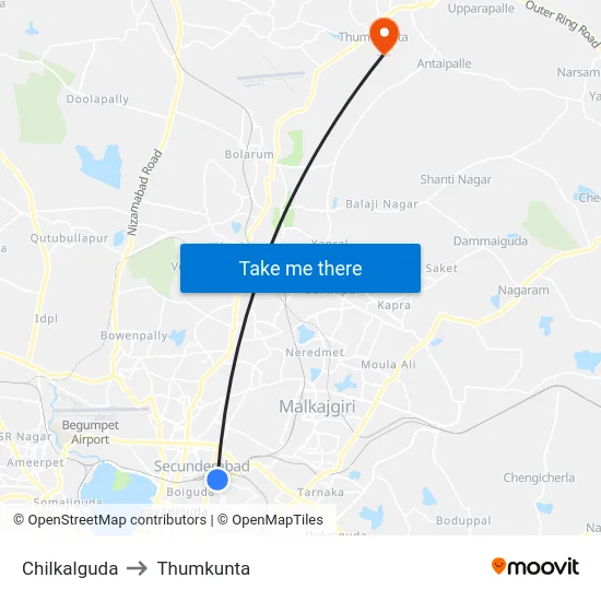 Chilkalguda to Thumkunta map