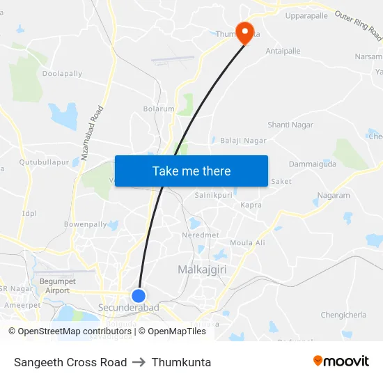 Sangeeth Cross Road to Thumkunta map