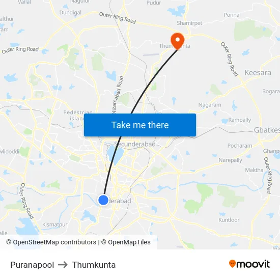 Puranapool to Thumkunta map