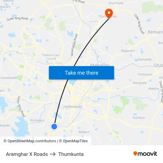 Aramghar X Roads to Thumkunta map