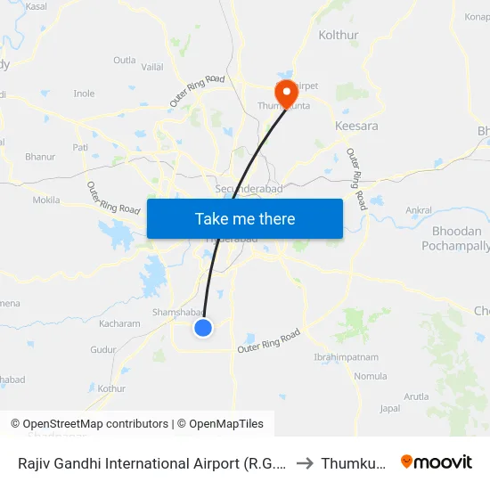 Rajiv Gandhi International Airport (R.G.I.A.) to Thumkunta map