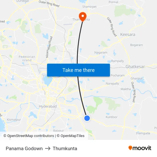 Panama Godown to Thumkunta map