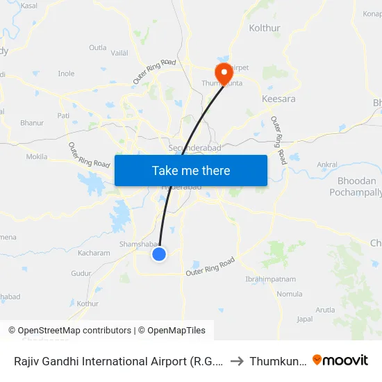 Rajiv Gandhi International Airport (R.G.I.A) to Thumkunta map