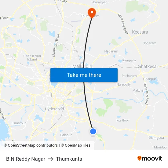 B.N Reddy Nagar to Thumkunta map