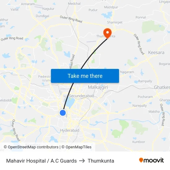 Mahavir Hospital / A.C Guards to Thumkunta map