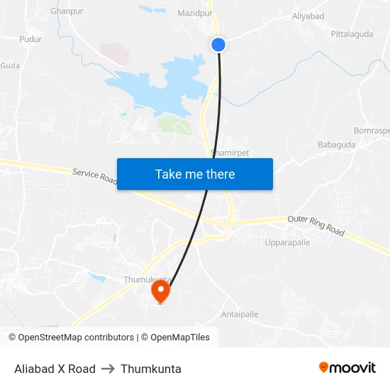 Aliabad X Road to Thumkunta map