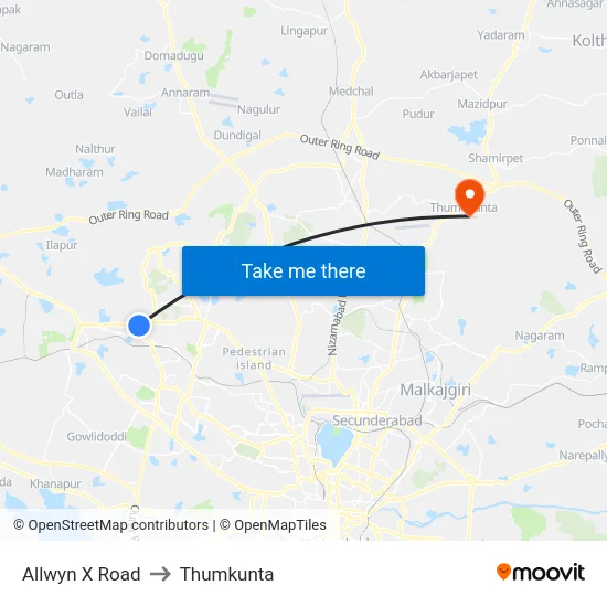 Allwyn X Road to Thumkunta map