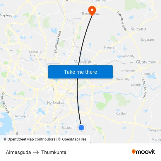 Almasguda to Thumkunta map