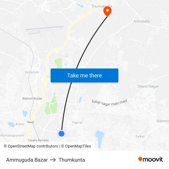 Ammuguda Bazar to Thumkunta map