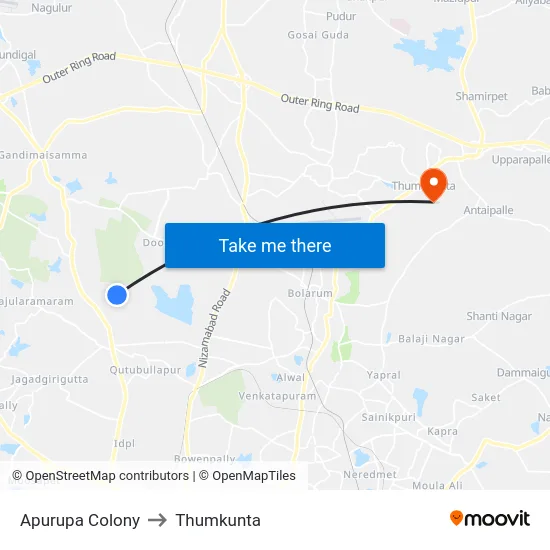 Apurupa Colony to Thumkunta map