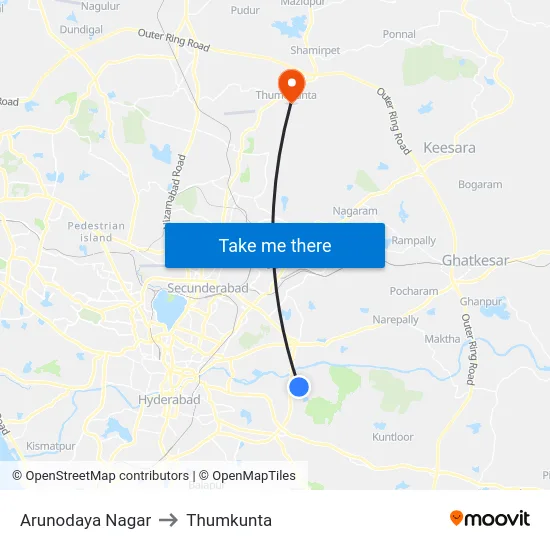 Arunodaya Nagar to Thumkunta map