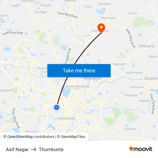 Asif Nagar to Thumkunta map