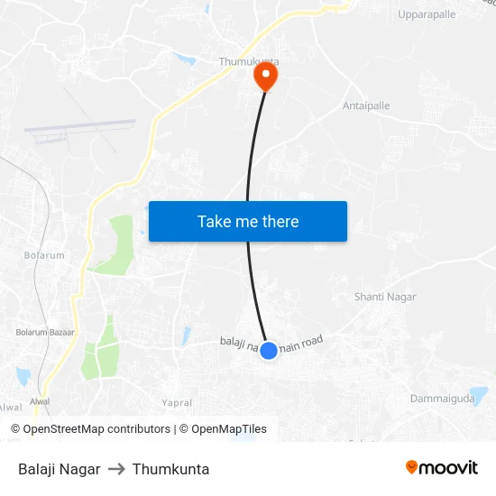 Balaji Nagar to Thumkunta map
