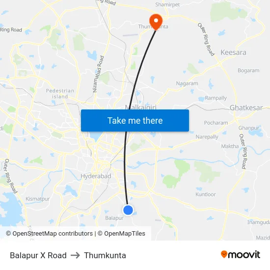 Balapur X Road to Thumkunta map