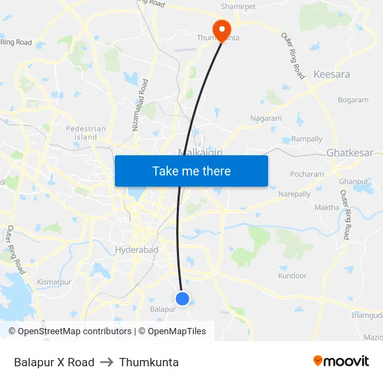 Balapur X Road to Thumkunta map