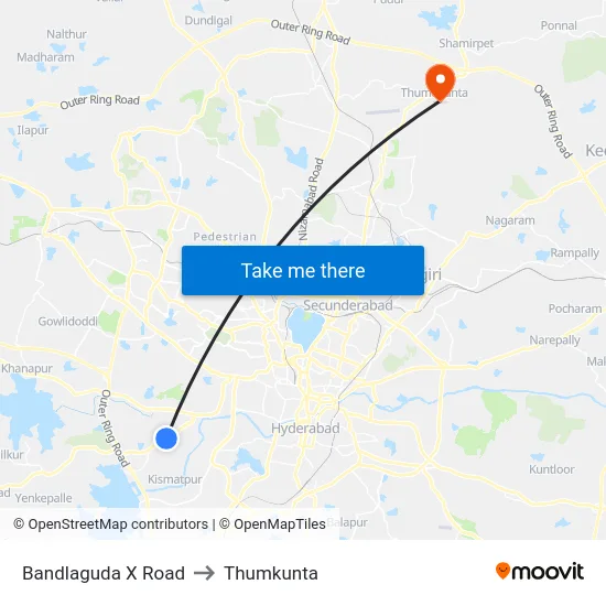 Bandlaguda X Road to Thumkunta map