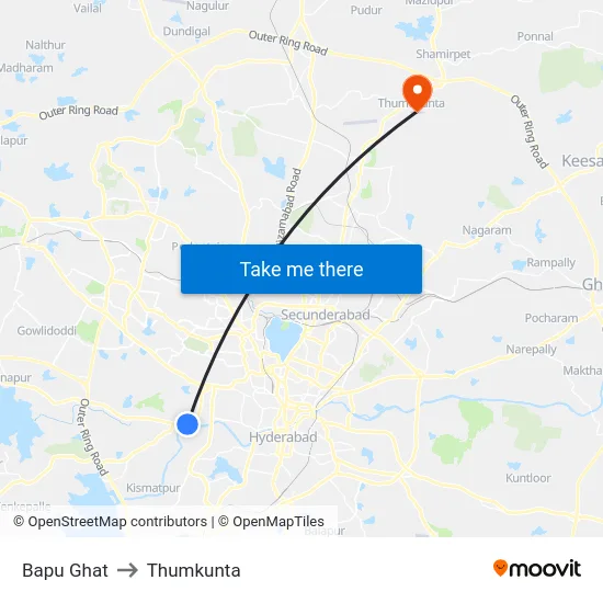 Bapu Ghat to Thumkunta map