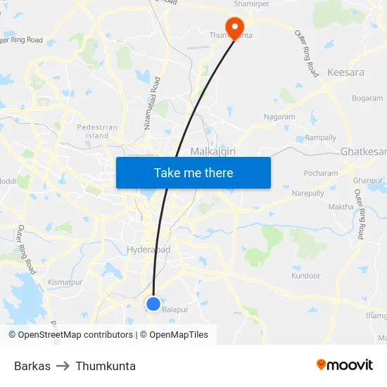 Barkas to Thumkunta map