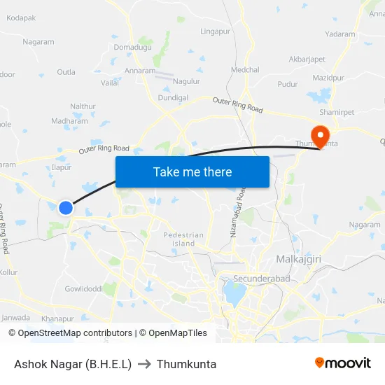 Ashok Nagar (B.H.E.L) to Thumkunta map