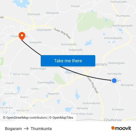 Bogaram to Thumkunta map