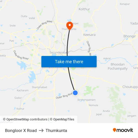 Bongloor X Road to Thumkunta map