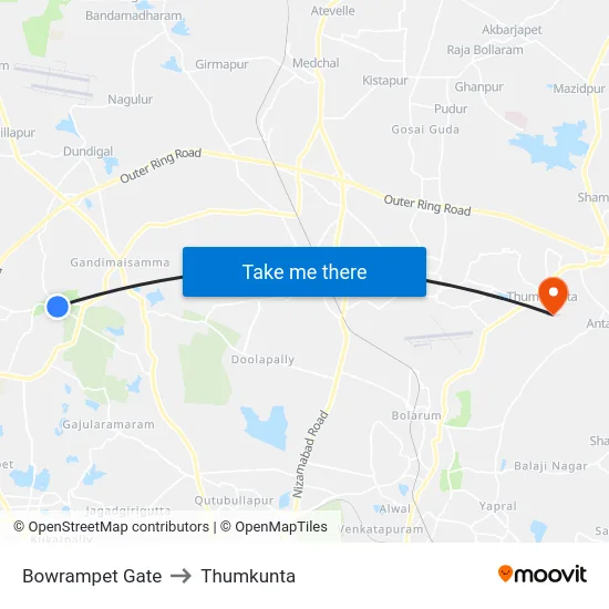 Bowrampet Gate to Thumkunta map
