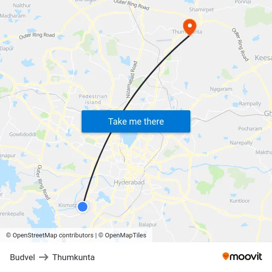 Budvel to Thumkunta map