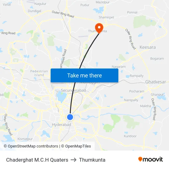 Chaderghat M.C.H Quaters to Thumkunta map