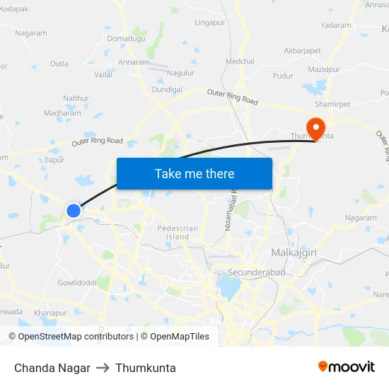Chanda Nagar to Thumkunta map