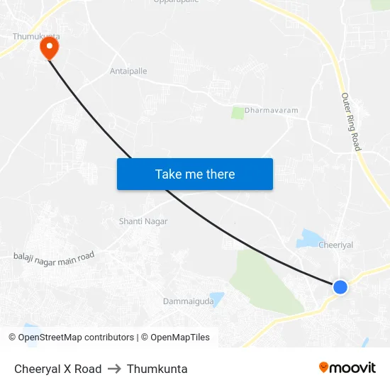 Cheeryal X Road to Thumkunta map