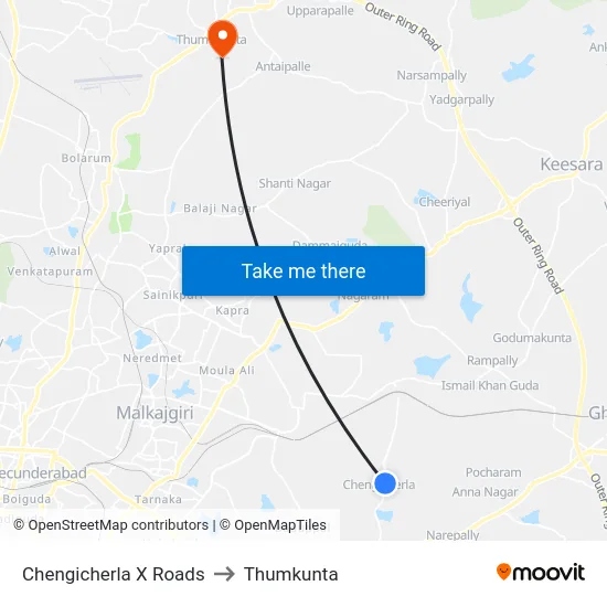 Chengicherla X Roads to Thumkunta map