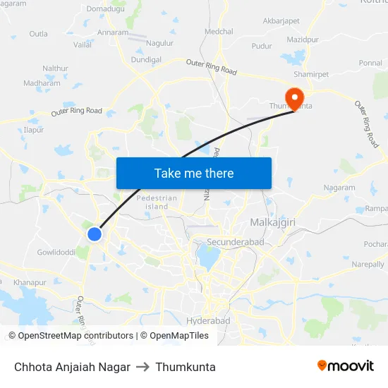 Chhota Anjaiah Nagar to Thumkunta map