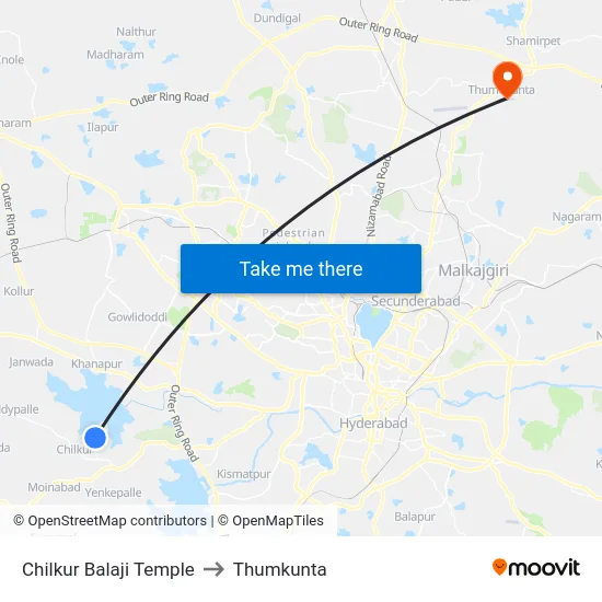Chilkur Balaji Temple to Thumkunta map